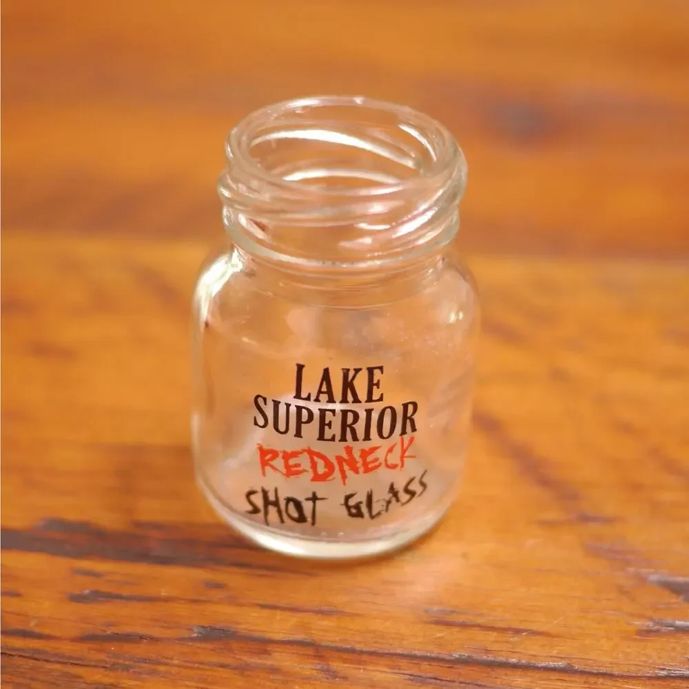 Lot of 4 LAKE SUPERIOR REDNECK Mini Mason Style Small Glass Shot Glasses